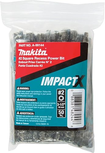 Makita A-99144 Impactx #2 Broca cuadrada de 3-1/2 ″, paquete de 50, a granel