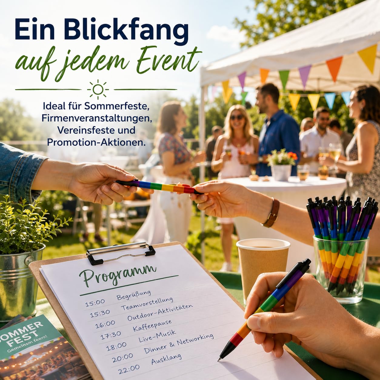 WPRO Regenbogen Kugelschreiber 100er Set aus Recyclingkarton mit Clip blau | Ideal für den täglichen Gebrauch mit nachhaltiger Materialwahl und angenehmer Handhabung bei jeder Schreibaufgabe.