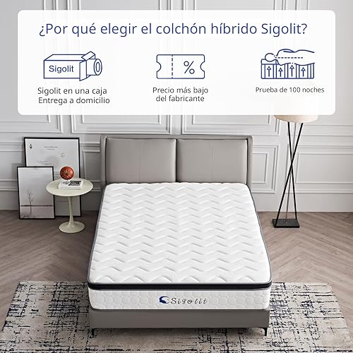Miniatura 5 de Colchón híbrido tamaño matrimonial de 12 pulgadas, tamaño verificado (54 x 75 x 12 pulgadas), firmeza media, espuma viscoelástica y resortes