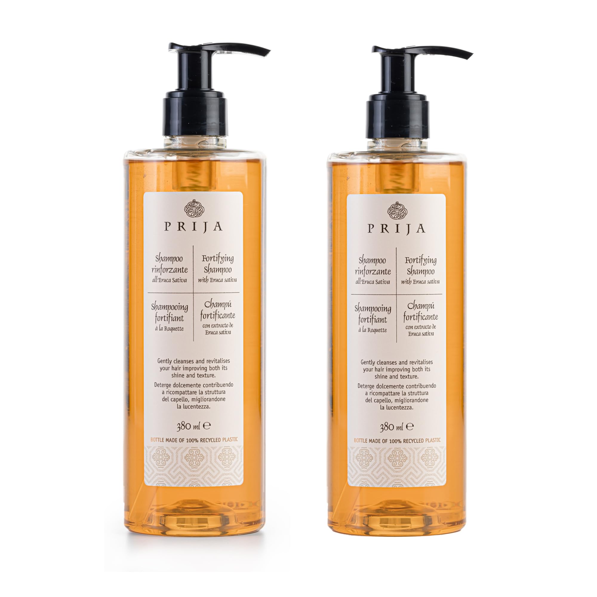 Prija Fortifying Shampoo Cleanses and Revitalises Hair with Eruca Sativa for All Hair Types Hydrating Shampoo Boosts Shine and Improves Texture 2 x 380ml