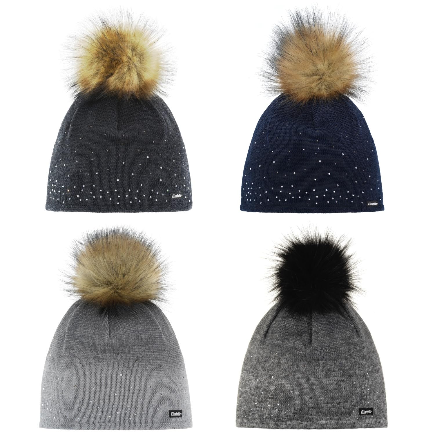 Eisbär Tiana Lux Crystal Bonnet à pompon pour femme Anthracite Taille unique