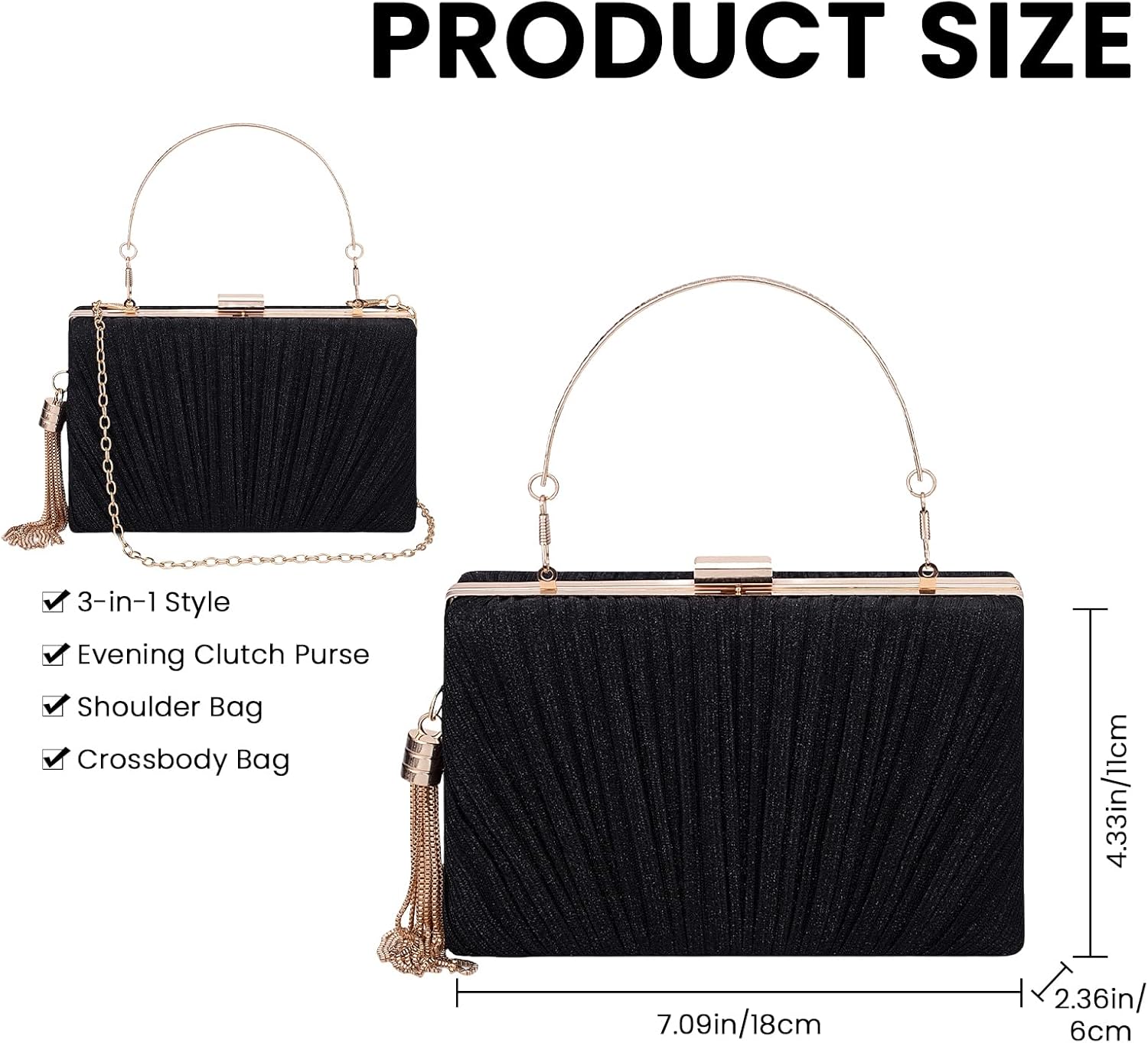 Gets Tassel Womens Evening Handbag Small Pleated Clutch Purses for Formal Wedding Bag Party Purse with Top Handle and Chain - Image 3