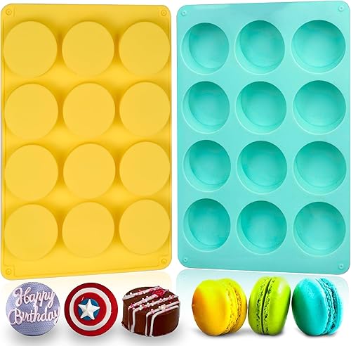 Miniatura 8 de SAGOOITS - Moldes redondos para galletas de chocolate, 2 moldes de silicona para chocolate Oreo de 12 cavidades, moldes de silicona para chocolate