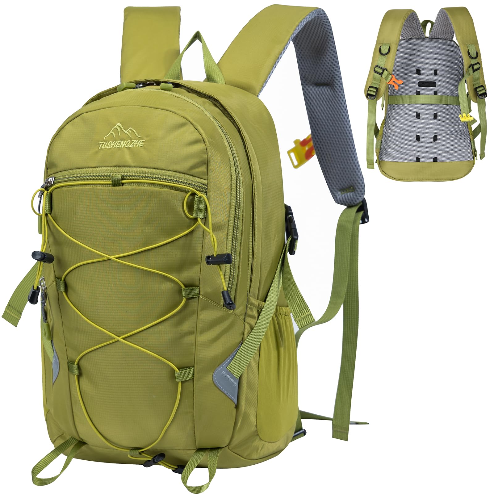 Outplea 18L Small Hiking Backpack with EVA Backpanel, Outdoor Casual Daypack Women Men, Lightweight Waterproof Rucksack for Camping Traveling Mountaining, Green