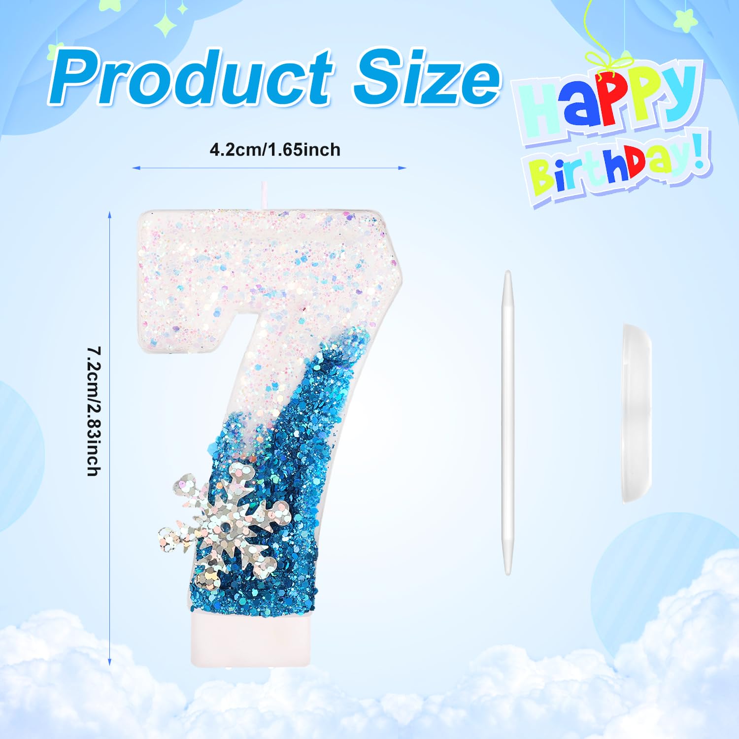 Candeline Compleanno Numeri 0-9, Fiocco di Neve Paillettes Bianco e Blu Candeline Torta per Bambini, Adulti, Compleanno, Matrimonio, Anniversario, Articoli per Feste (7