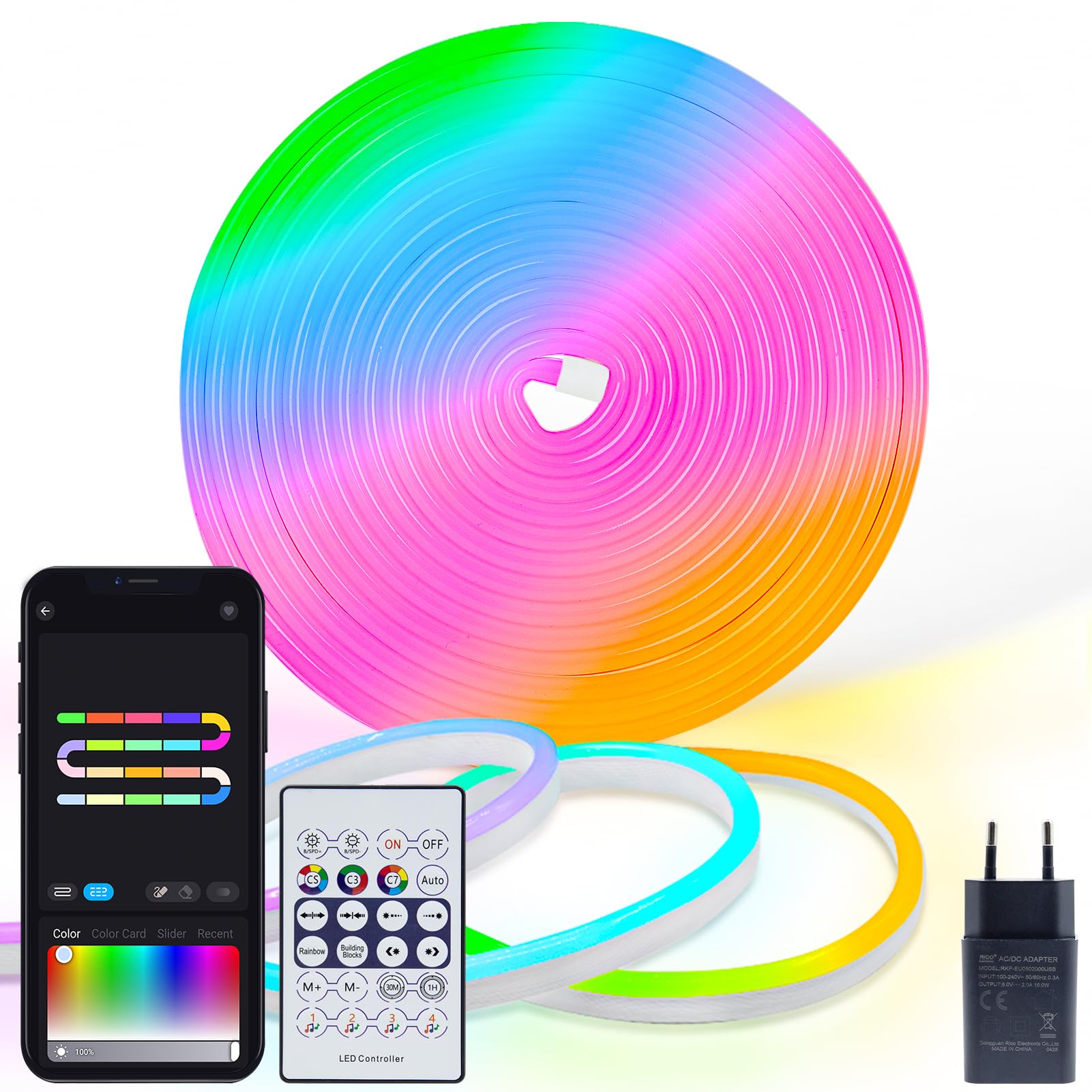 ZAIYW 5M Neon LED Strip RGB&IC, 5V Neon LED Streifen mit App/Fernbedienung, DIY Form, Musik Sync RGB LED Band Wasserdichte für Schlafzimmer Raum und Außendekoration