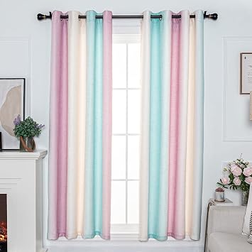 FY FIBER HOUSE Multicolor Curtains Gradient Grommet Darkening,Linen Look Pink and White Curtain for Living Dining Room,Decorative Window Ombre Drapes for Boys Girls Kids Bedroom 52Wx95L Inch 2 Panels