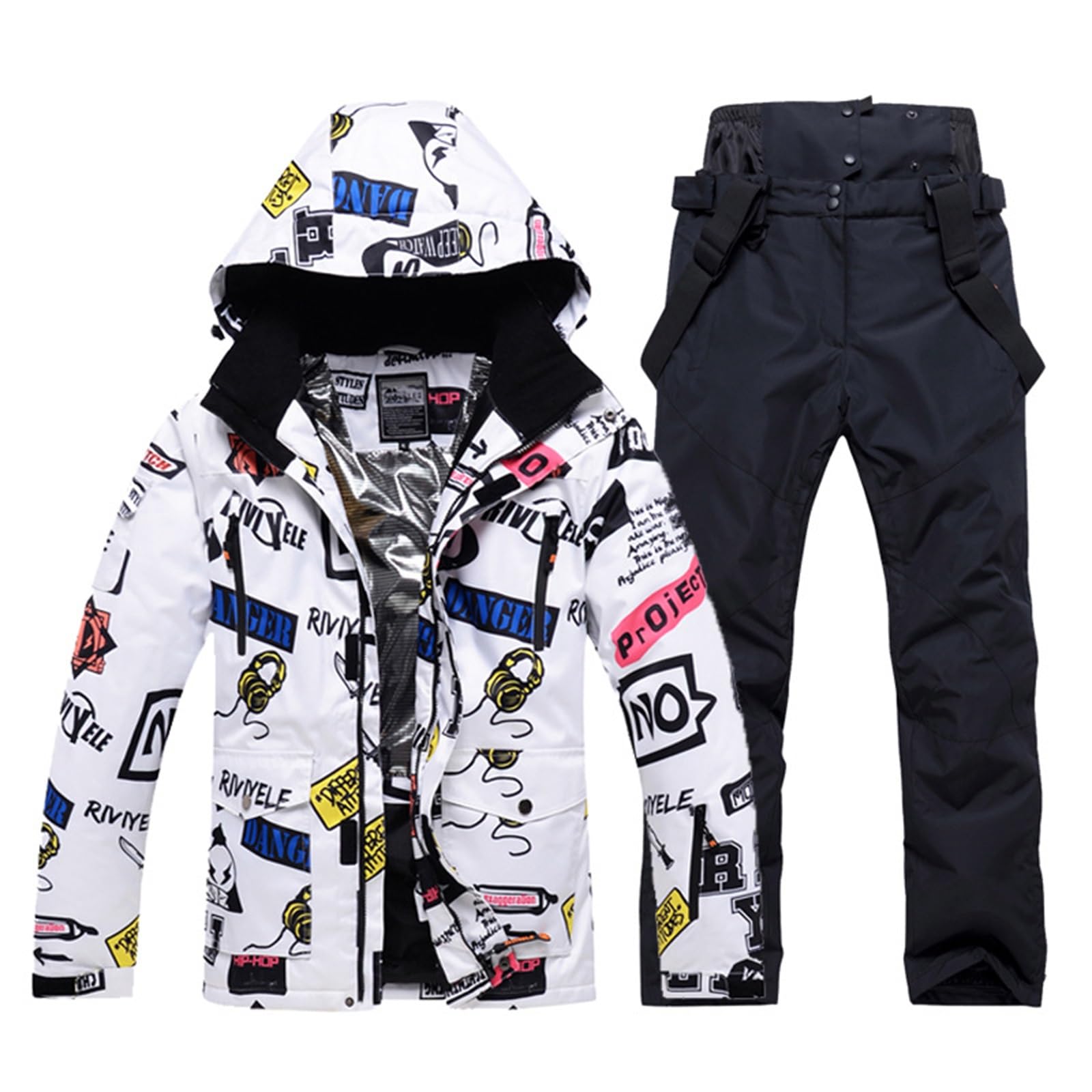 Generisch Set di giacche e pantaloni da sci da uomo, antivento, isolati, tuta da neve, caldo cappotto da neve