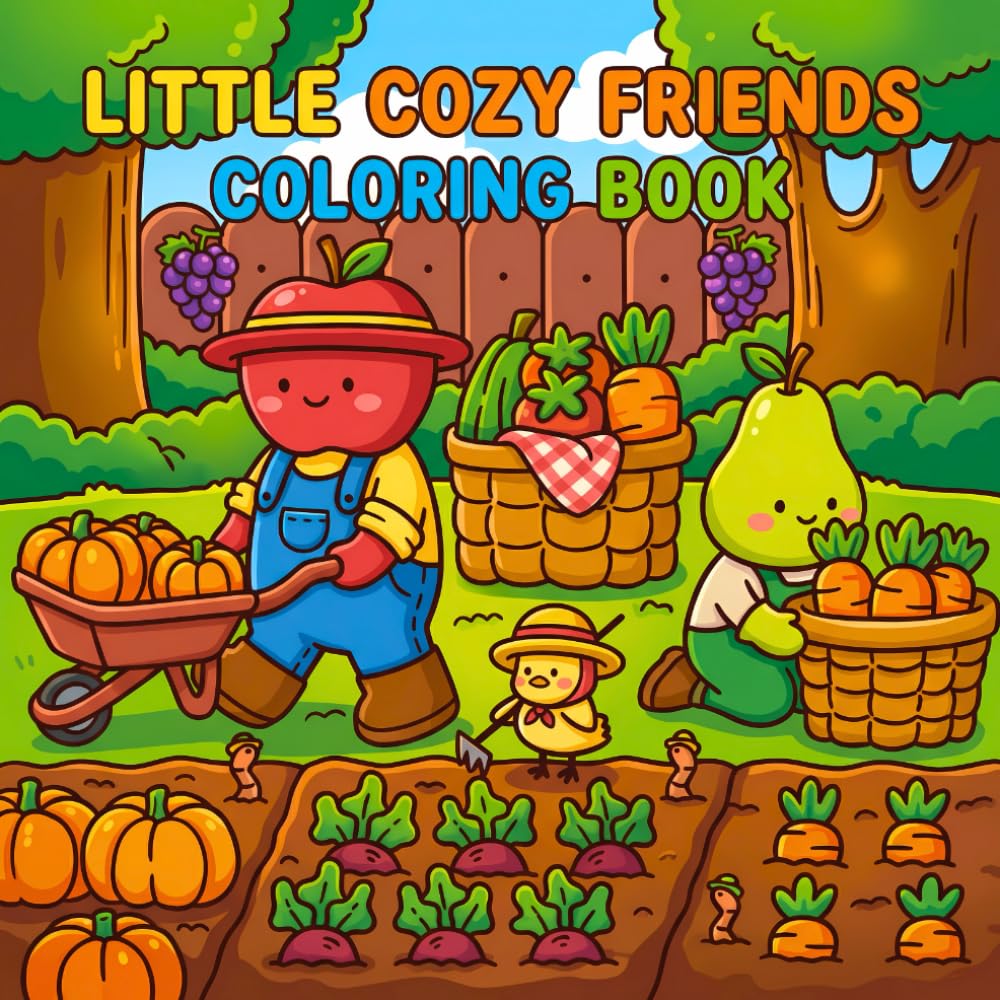 Little Cozy Friends Coloring Book: A Cute and Relaxing Coloring Book for Adults and Teens Featuring 50 Adorable Kawaii Fruits, Sweet Treats, and Cozy Moments for Stress Relief!