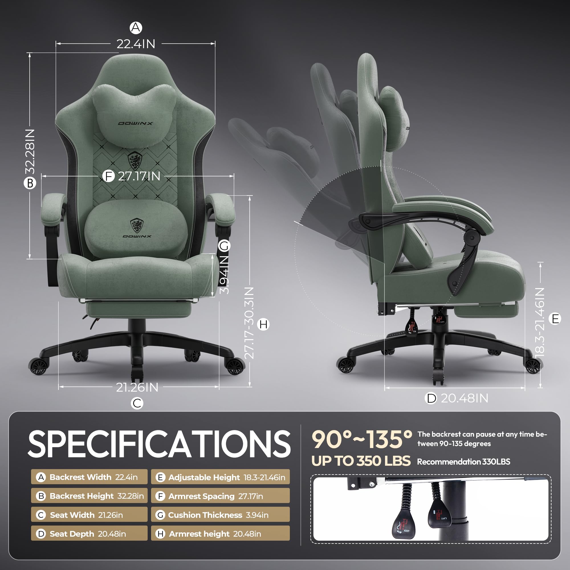 デスクチェア　Desk Chair / Gaming Chair Amazon.com: Dowinx Gaming Chair with Heated Massage Lumbar Support