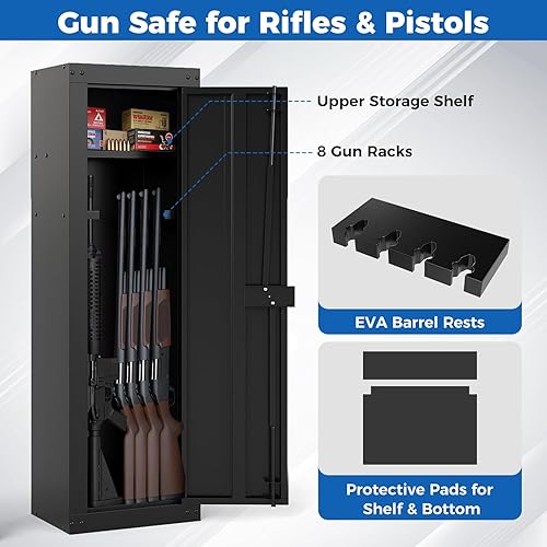 Miniatura 5 de Caja fuerte para 8 armas, gabinete de seguridad para rifles y pistolas del hogar, gabinete de pistola de acceso rápido con estante de almacenamiento