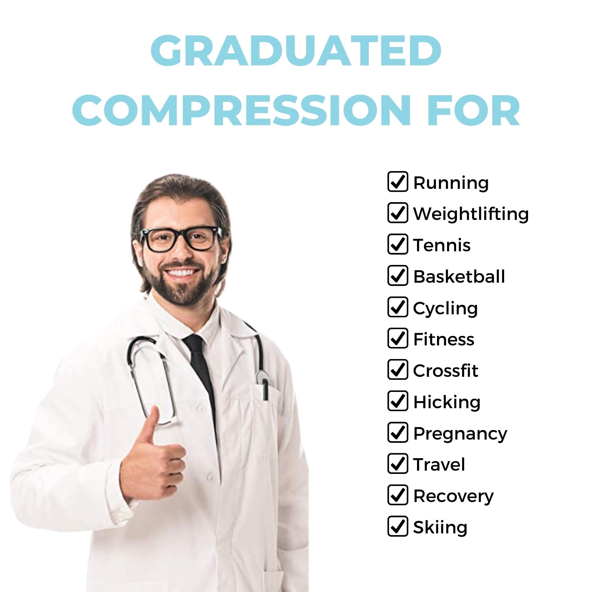 Medias de Compresión para Mujeres y Hombres (20-30mmHg), Calcetines de Compresión de Deporte, Running, Ciclismo, Viaje, Embarazo, Varices, Circulación Sanguínea, Vuelos, Trombosis, Enfermeria, Médico.