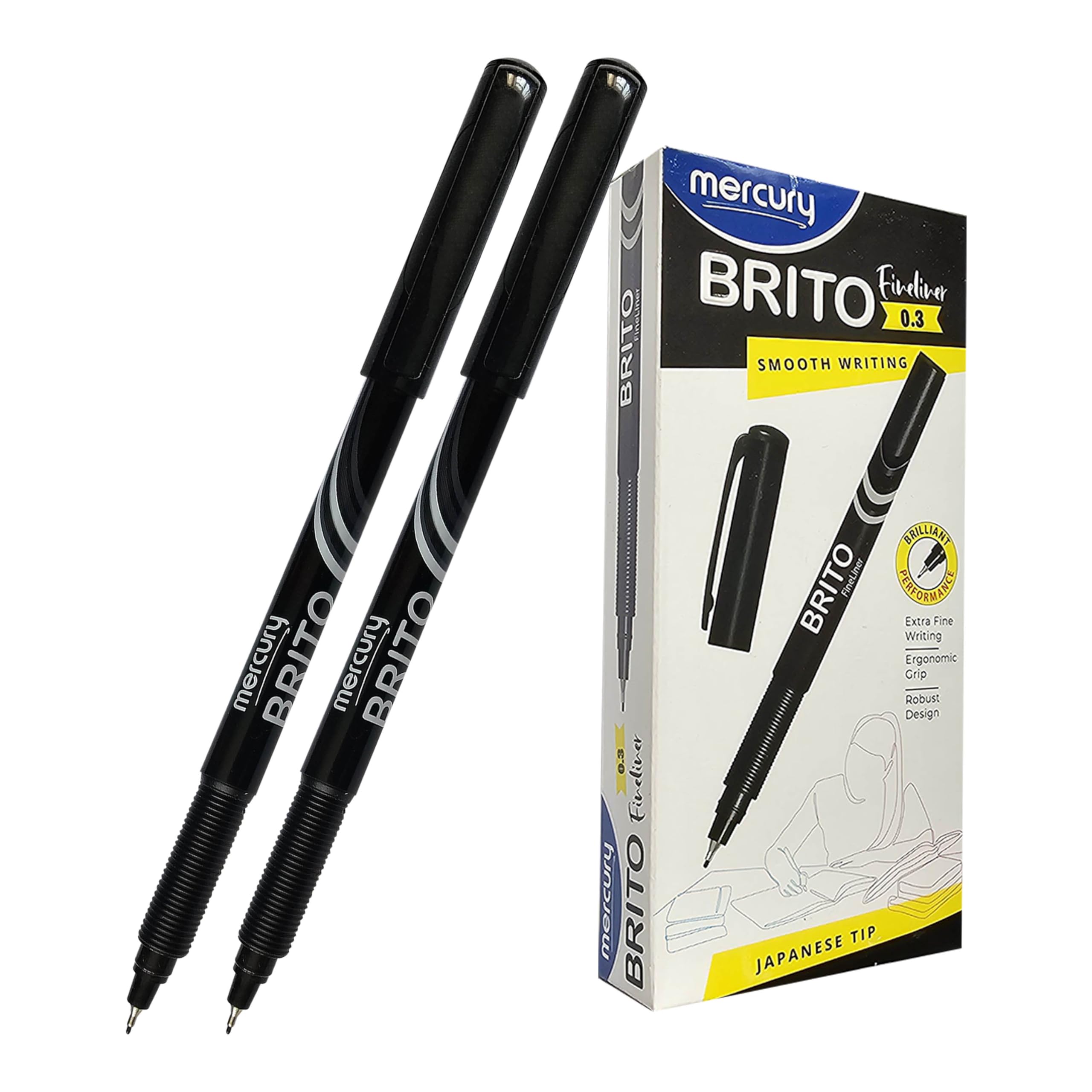 MERCURY DBrite Fineliner Pens, BLACK, Ultra Fine Point (0.3mm), Pack of 20, Everyday Use, Writing and School Supplies, Fine Line Width, School Office Home