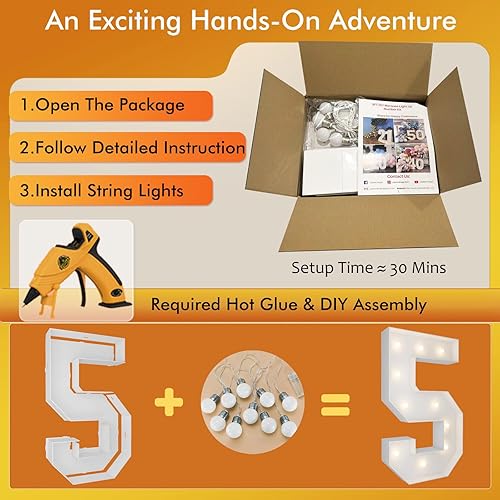 Miniatura 2 de Letras de números iluminados de 3 pies, números de mosaico para globos, globo de mosaico gigante número 5 para decoraciones de cumpleaños de 15 y 25