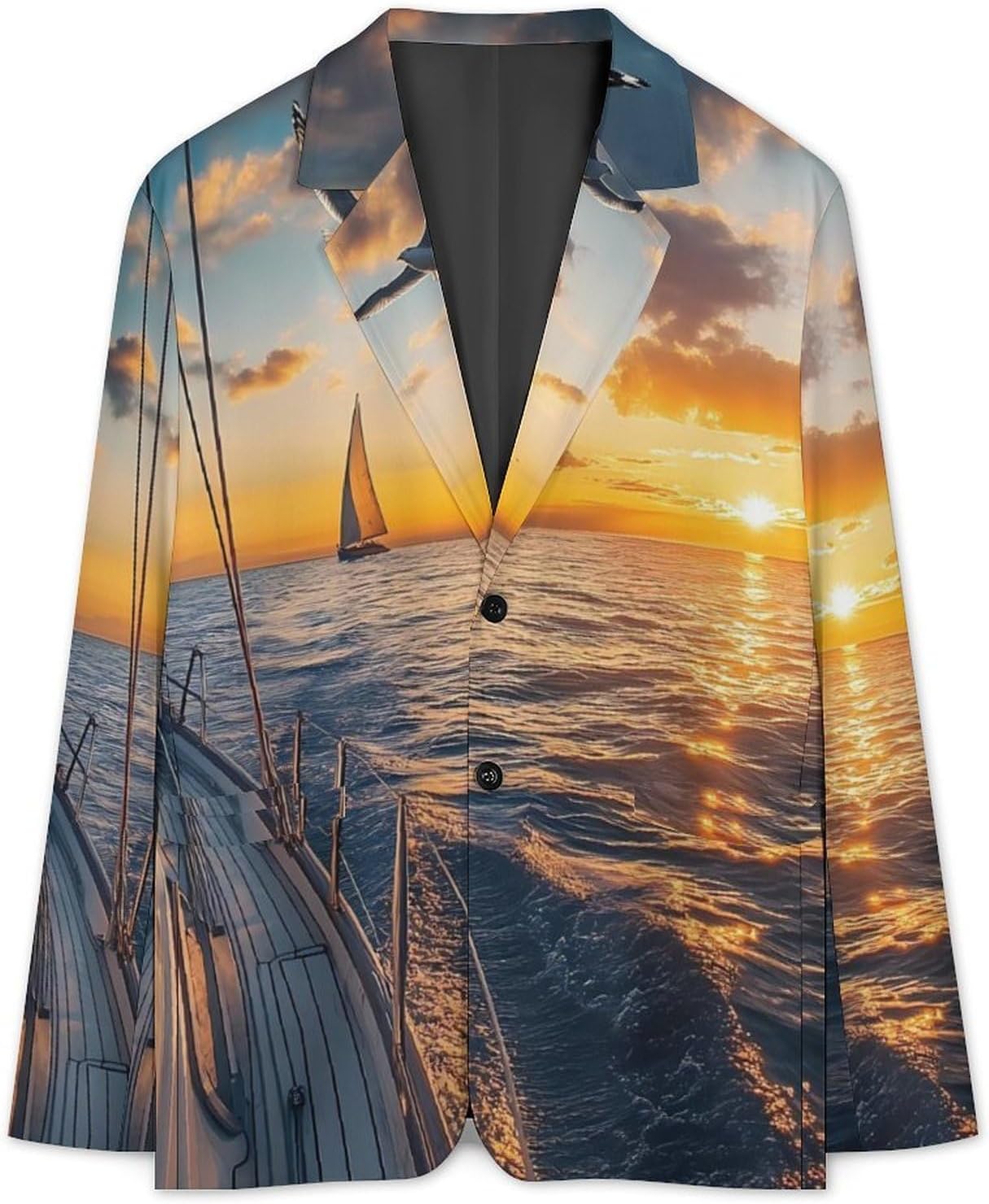 Sailboat and Sea Mens Blazer Lightweight Sport Coat Two Button Suit Jackets