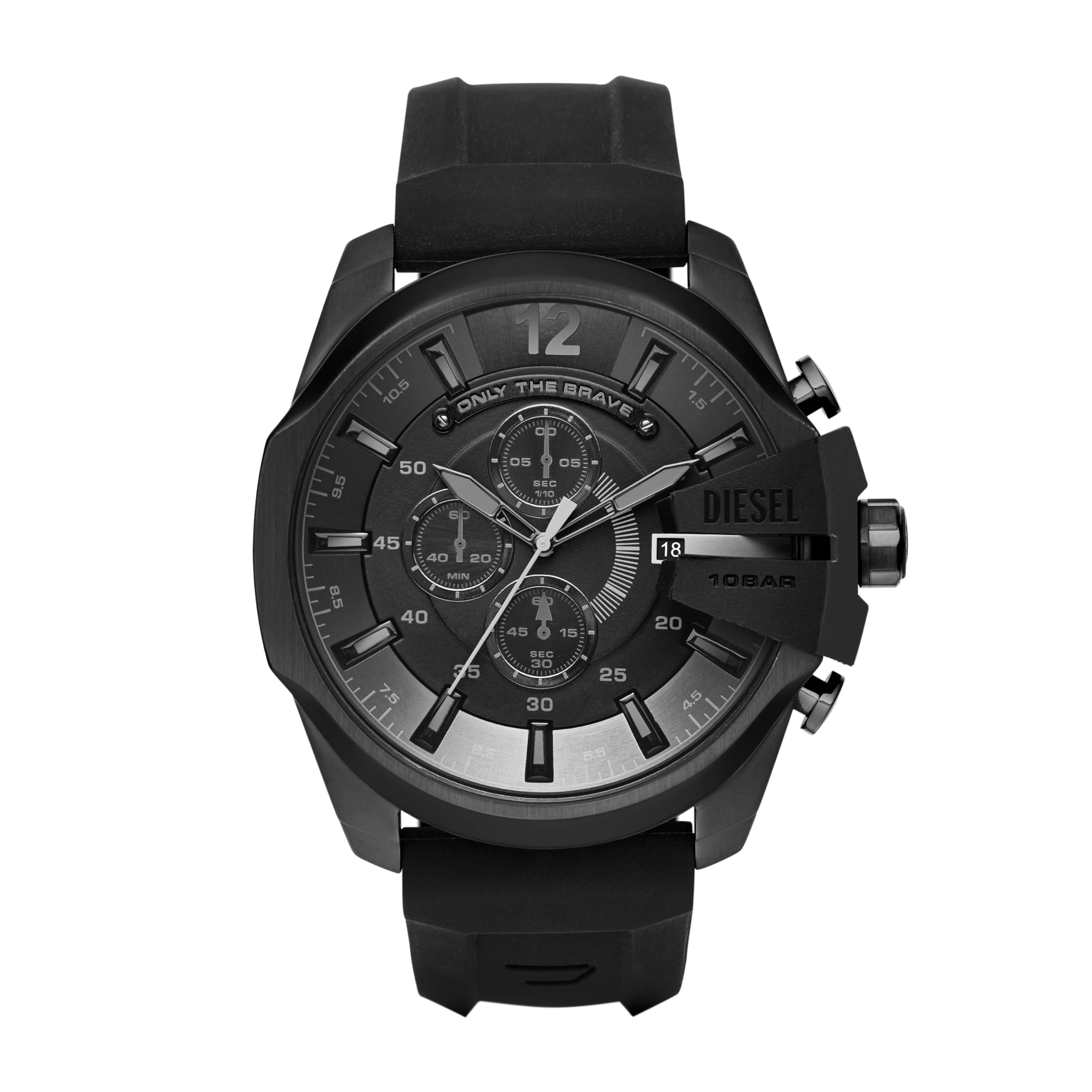 Diesel Men's Mega Chief Stainless Steel Bracelet, Silicone or Leather Band Watch with Analog or Digital Movement