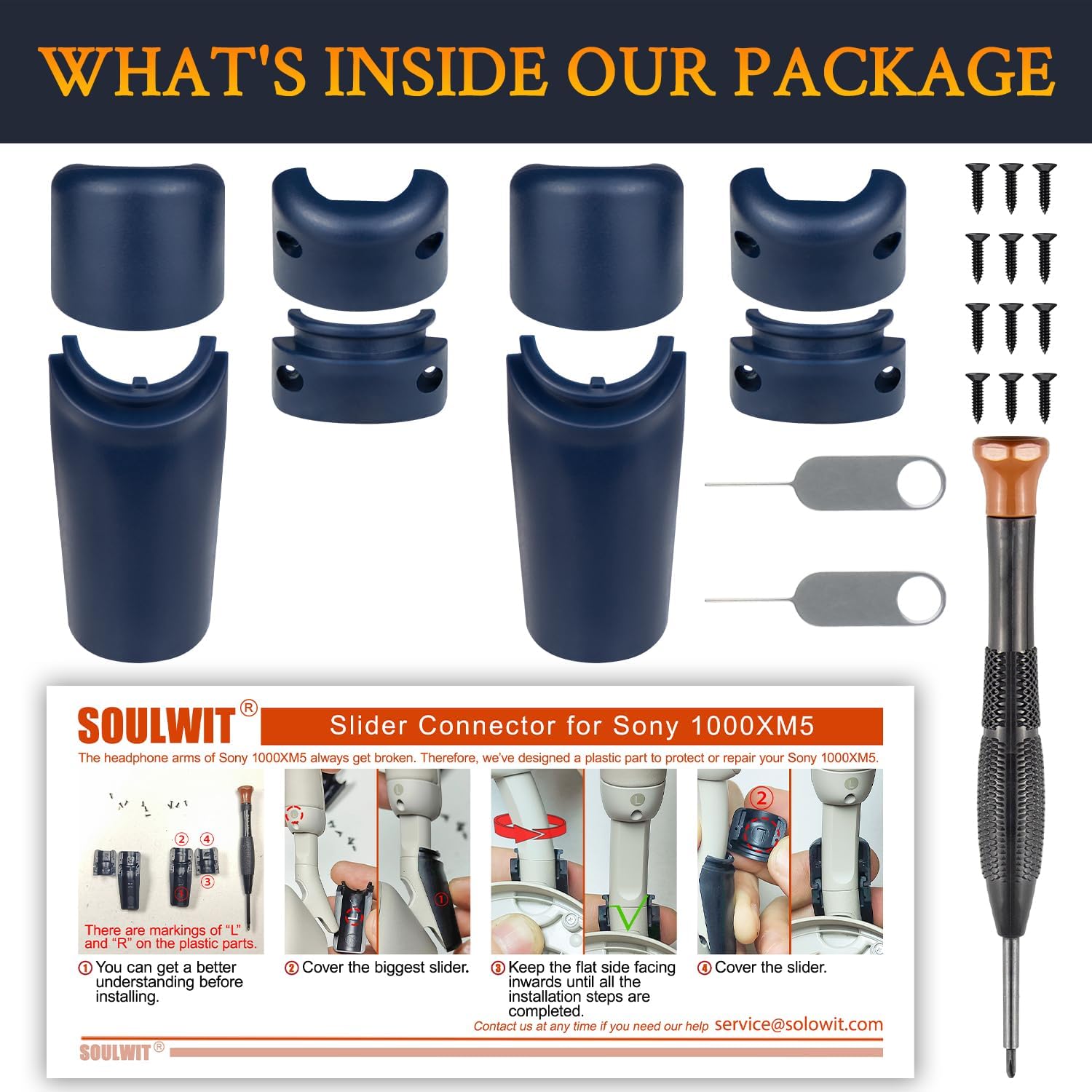 SOULWIT Broken Hinge Repair Part for Sony WH-1000XM5 (WH1000XM5), Reinforced Protective Joint Connectors for XM5 Headband Folding Side Cover Slider to Fix and Prevent Breakage - Midnight Blue