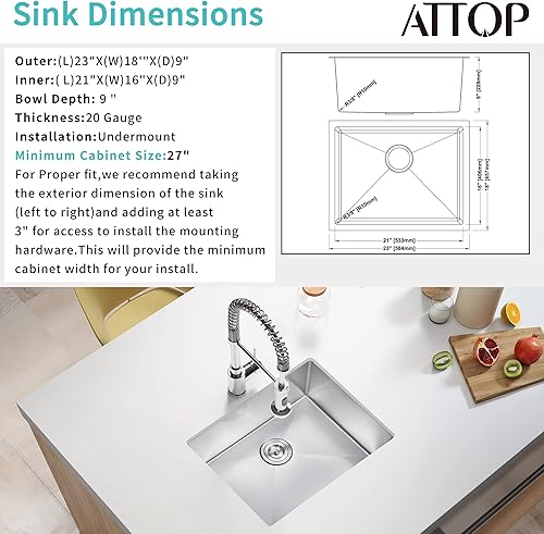 Miniatura 9 de Fregadero de cocina de 30 pulgadas de un solo tazón, fregadero de cocina de acero inoxidable con revestimiento nano