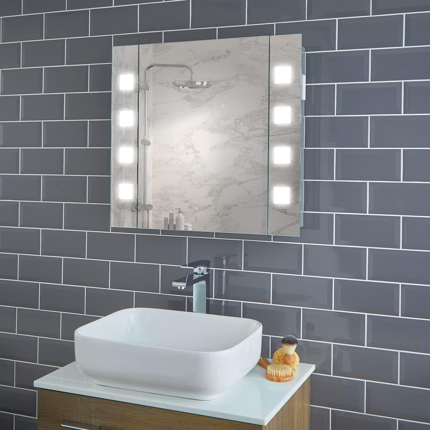 Pebble Grey™ Pyrus Illuminated LED Bathroom Mirror with Shaver