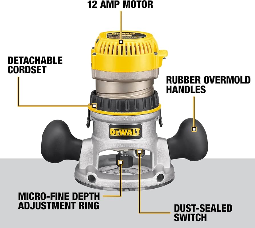 DEWALT Router, Fixed/Plunge Base Kit, 12Amp, 21/4HP (DW618B3) Dewalt