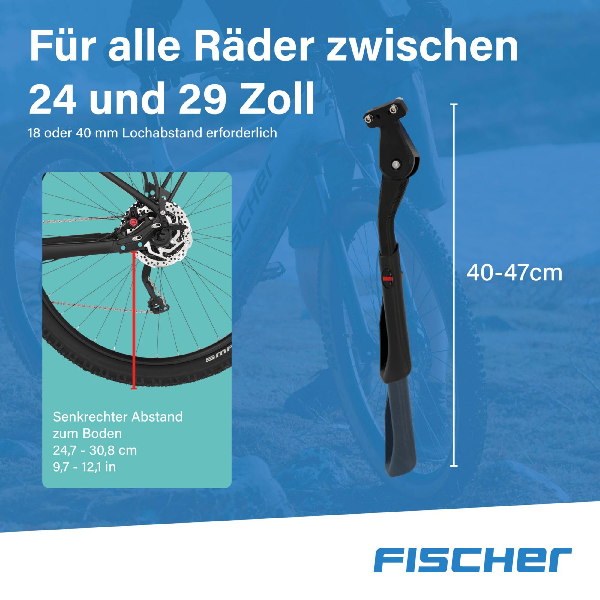 FISCHER Fahrrad Hinterbauständer höhenverstellbar für Räder zwischen 24 und 29"