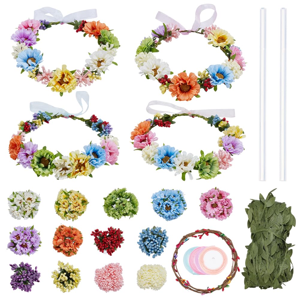 INFUNLY 133pcs/Set Flower Crown Making Kit Handmade Floral Crown Garland Kit DIY Flower Wreath & Headband Hair Accessories Gift for Wedding & Birthday Party Favours — image 1