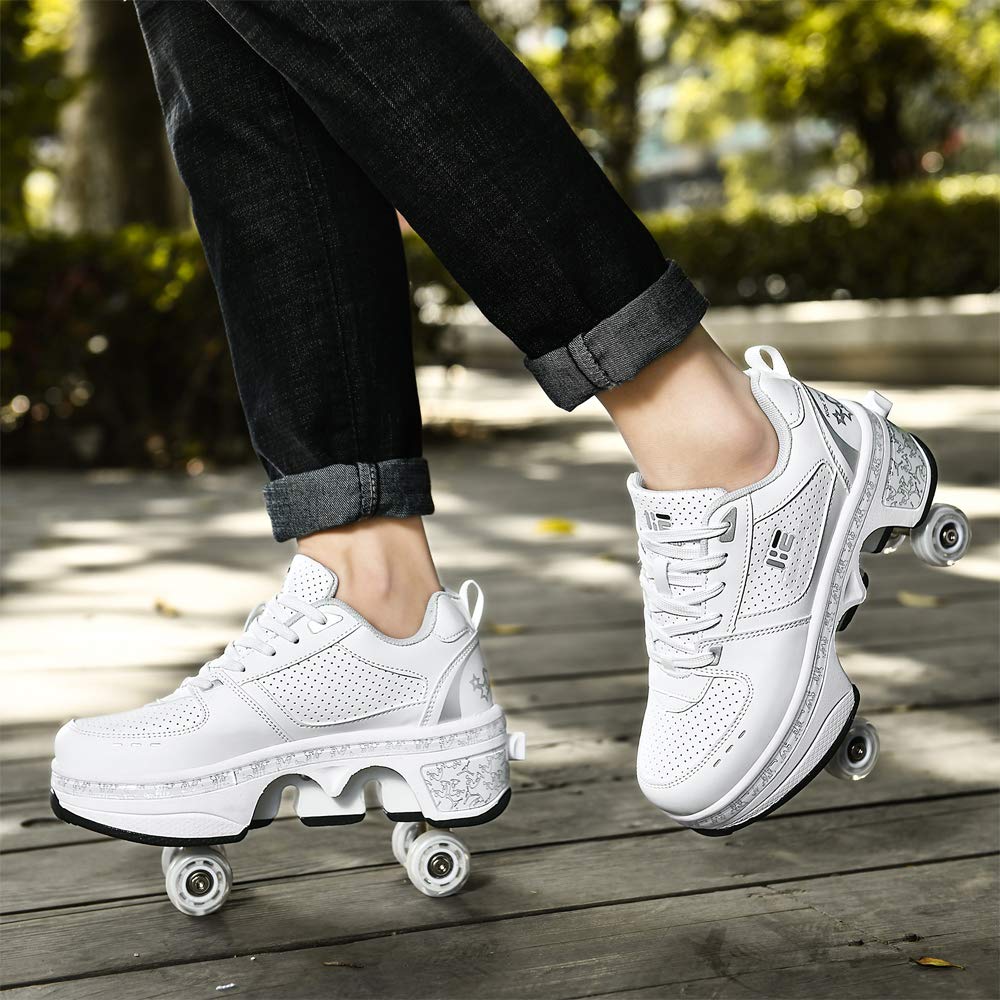 Patins A roulettes Reglables,Deform Wheels Skates Roller Shoes Casual Sneakers Walking Skates Hommes Femmes Runaway Patins à Quatre Roues,A-42