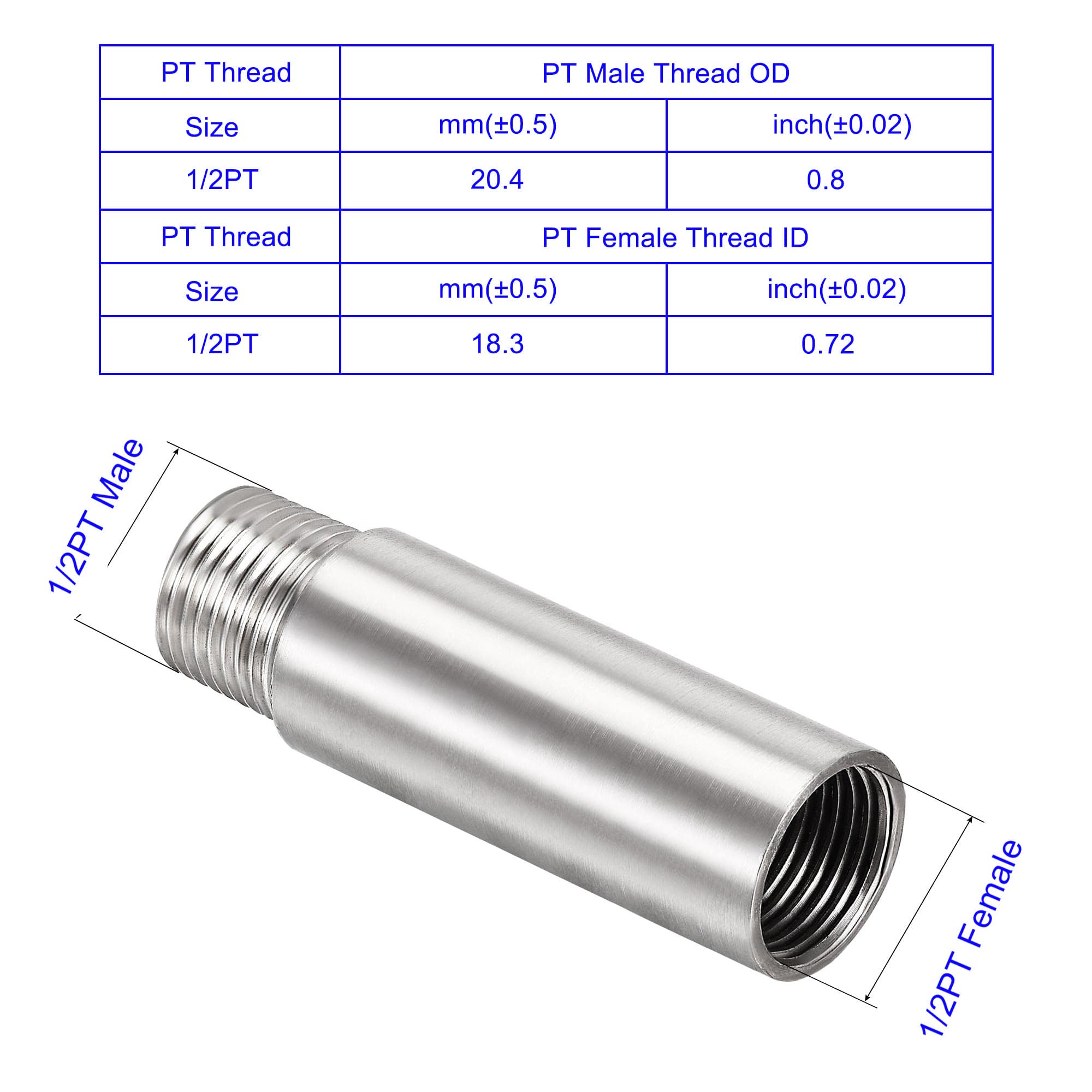 MACHSWON Shower Head Extension Arm,80mm Shower Arm Extension Shower Head Extender 304 Stainless Steel 1/2PT Male to 1/2PT Female Thread - Image 3