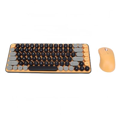 PUSOKEI Combo de Teclado y Mouse Inalámbricos, Teclado Mecánico para Juegos Estilo Máquina de Escribir de 85 Teclas con Teclas Redondas, 2.4GHz y Bluetooth, Diseño Ergonómico para PC