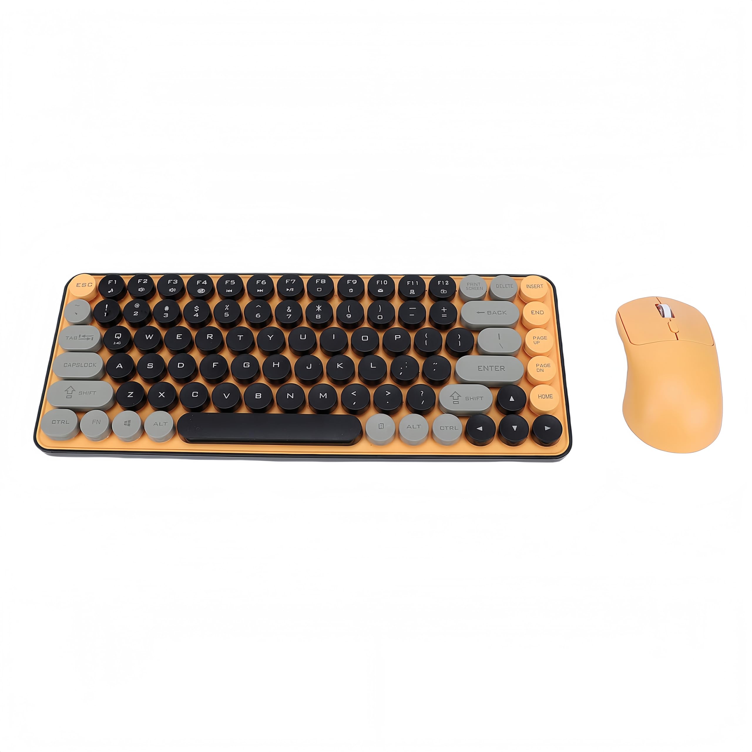 PUSOKEI Combinazione Tastiera e Mouse Wireless, Tastiera da Gioco Meccanica Stile Macchina da Scrivere a 85 Tasti con Copritasti Rotondi, 2,4 GHz e Bluetooth, Design Ergonomico per PC