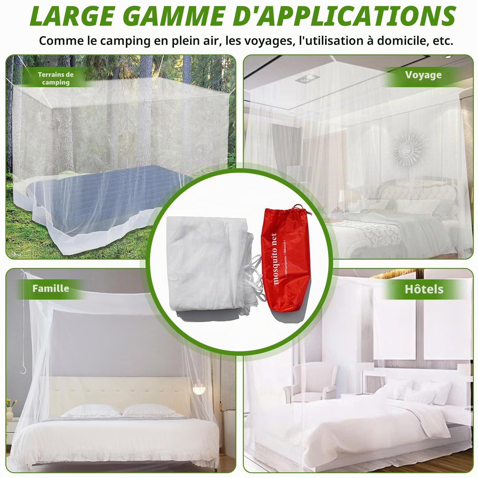 Rierousy Moustiquaire de voyage 220 x 200 x 200 cm - En forme de cube - Blanc - Lit double - Pour la maison et la protection contre les moustiques en plein air - Sac de transport, NX-wenzhang01