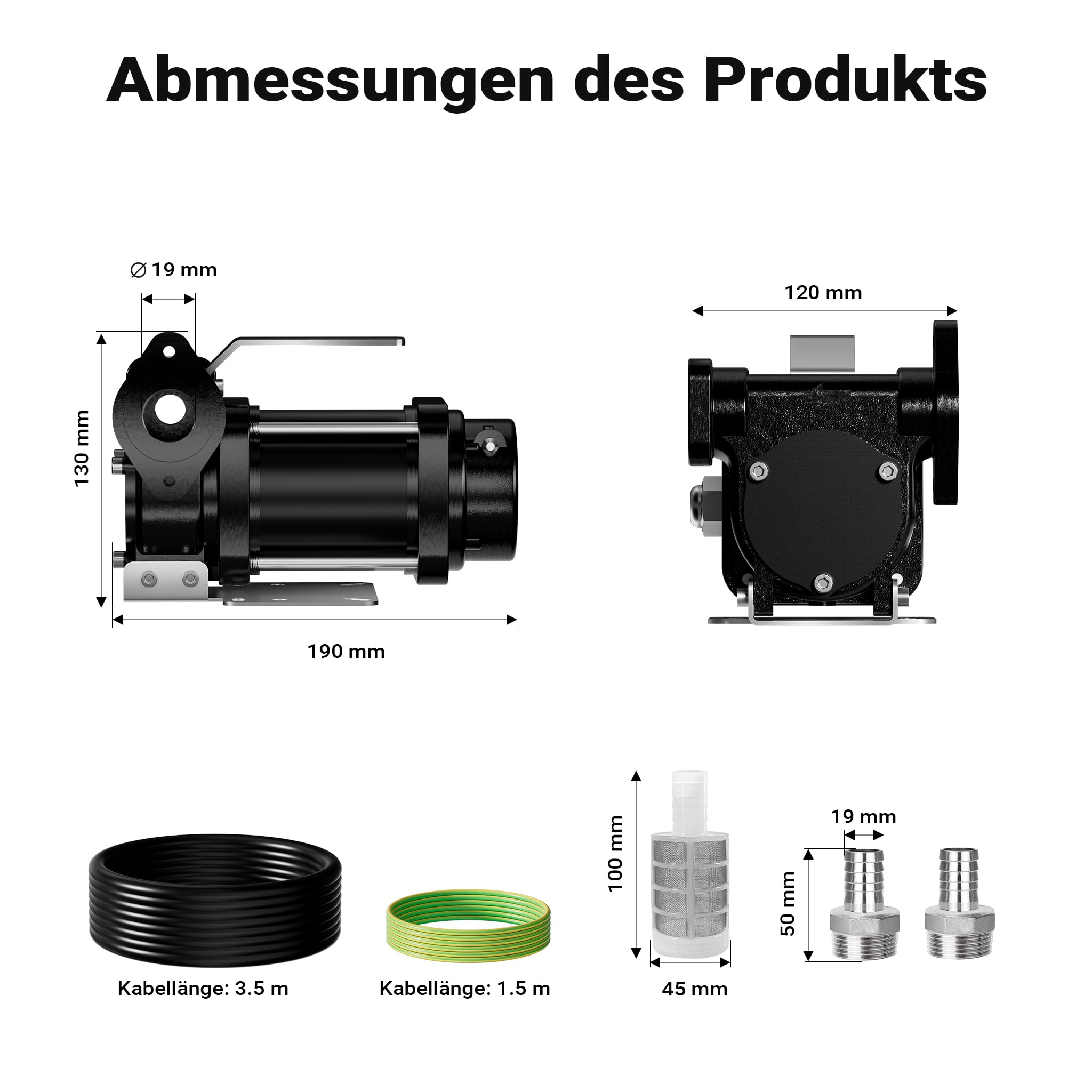 Wiltec Transferpumpe 12 V, 180 W Kraftstoffpumpe 40 l/min, Förderpumpe für Diesel/Benzin, Kraftstoffförderpumpe 4200 U/min