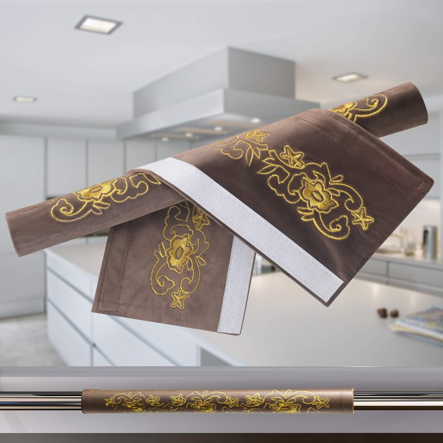 MingXJD 4PCS Refrigerator Door Handle Cover,Keep Kitchen Appliances Clean ,Drips,Smudges, Fingerprints and Dust Covers,Suitable for Fridge,Microwave,Dishwasher,Oven (4PCS, Coffee Embroidered)