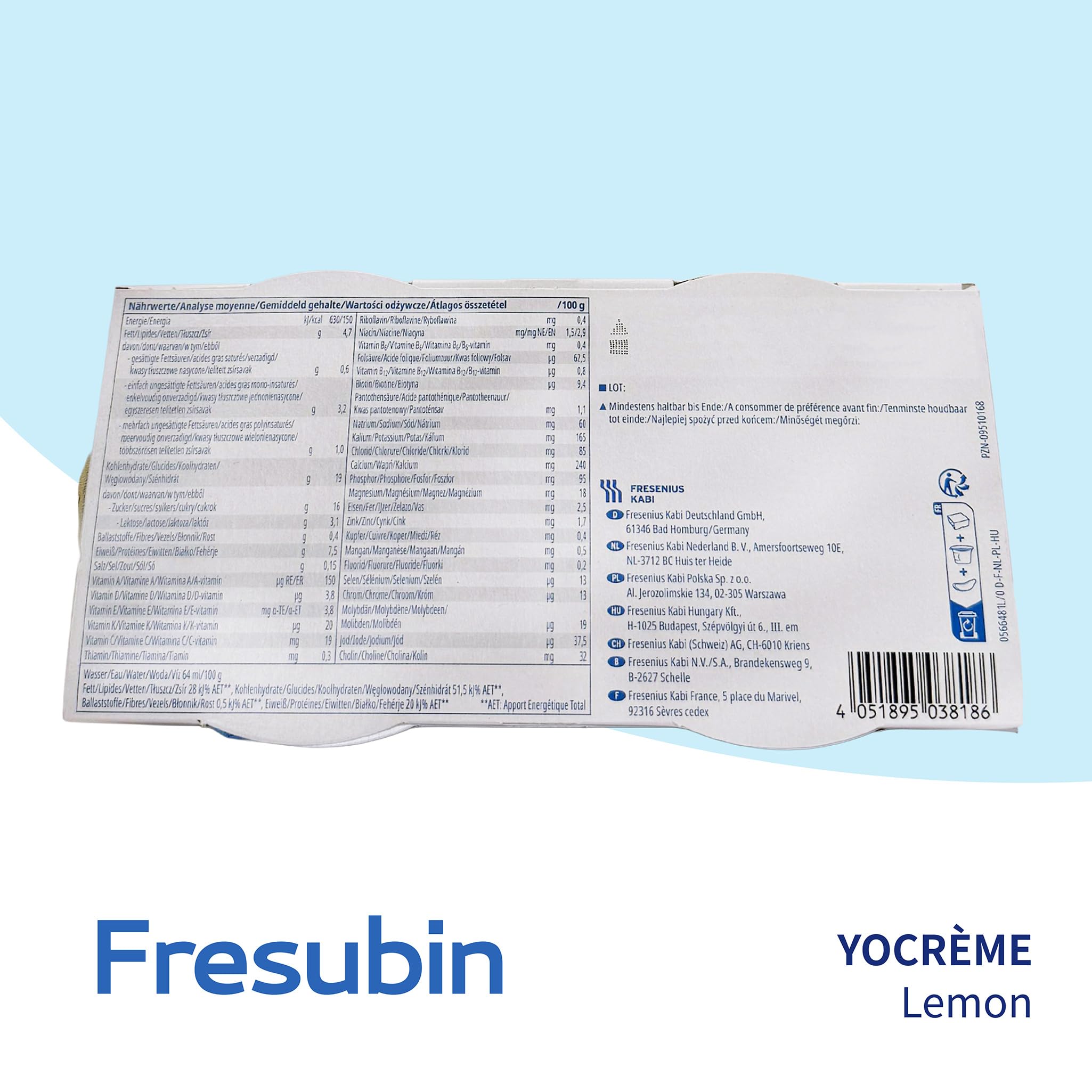 Fresubin YO Creme Lemon 24x125g - Hochkalorische Creme zum Löffeln mit joghurt-frischem Zitronen Geschmack von Fresenius Kabi, 188 kcal pro Becher (125 g) (24er Pack), glutenfrei