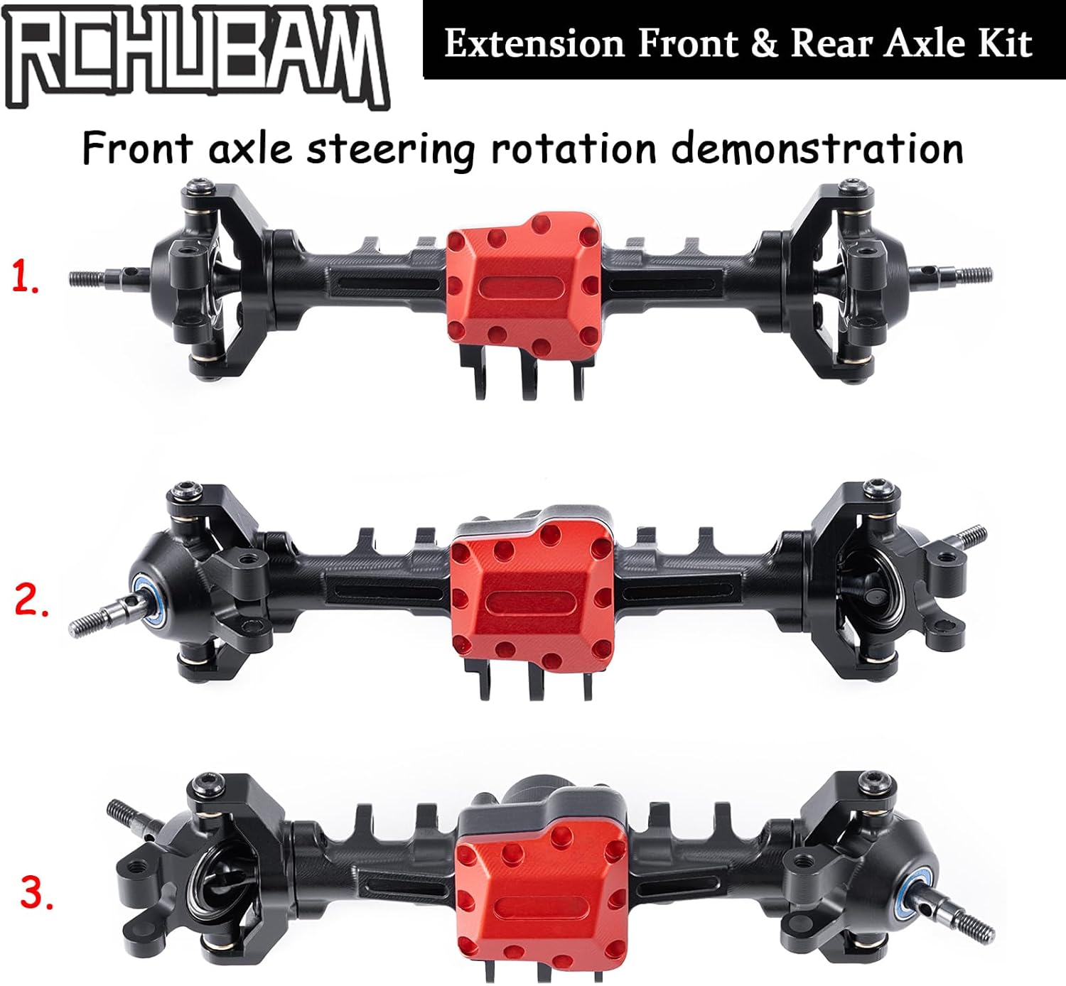 RCHUBAM TRX4M Front and Rear Axle Aluminum RC Complete Portal Axle Set with Steering Links Compatible with TRX4M 1/18 RC Crawler Car Upgrade Parts CNC Machined (Extended Axles Set)