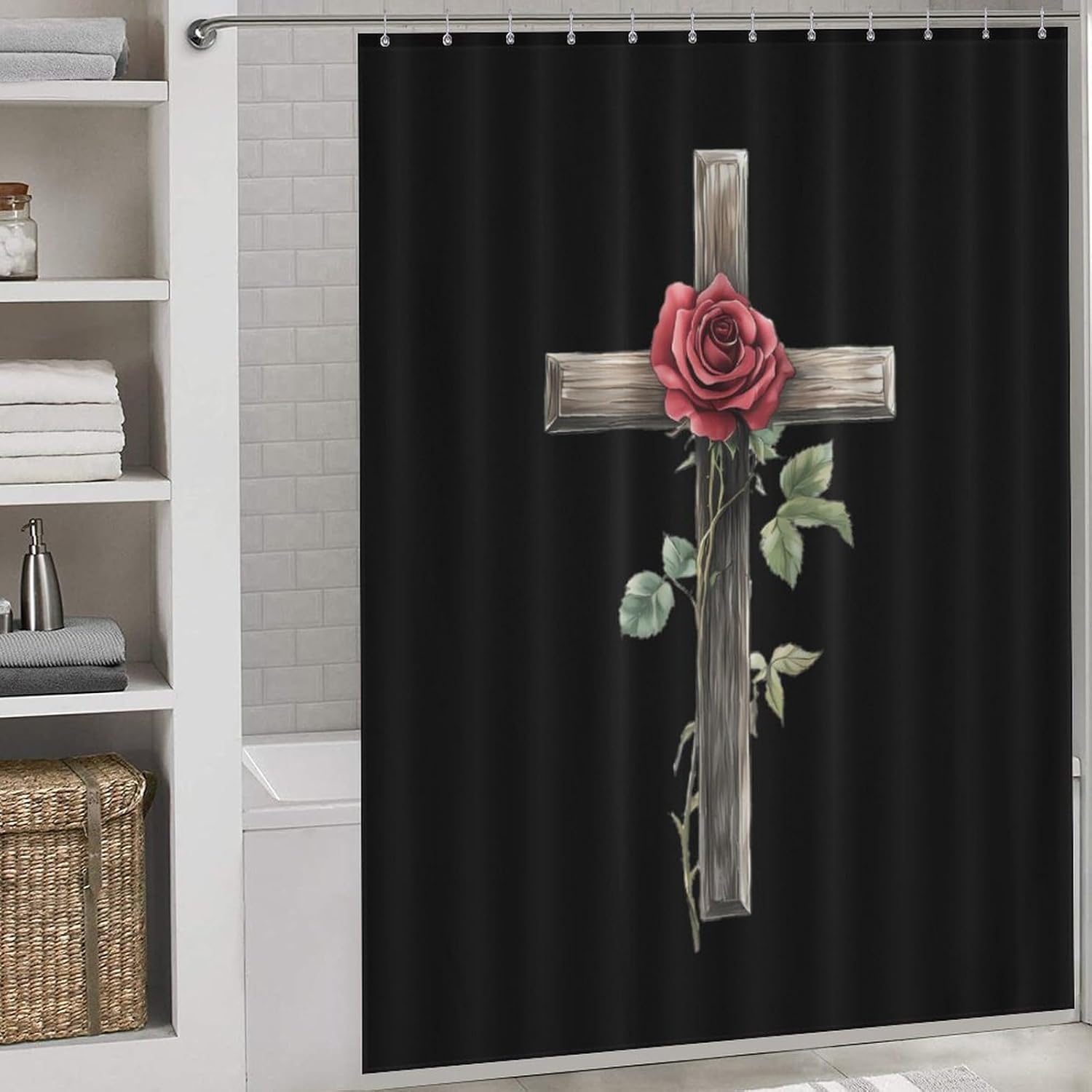 Vintage with Rose Funny Shower Curtains Washable Bath Curtain Liner with Hooks for Bathroom Bath Tubs