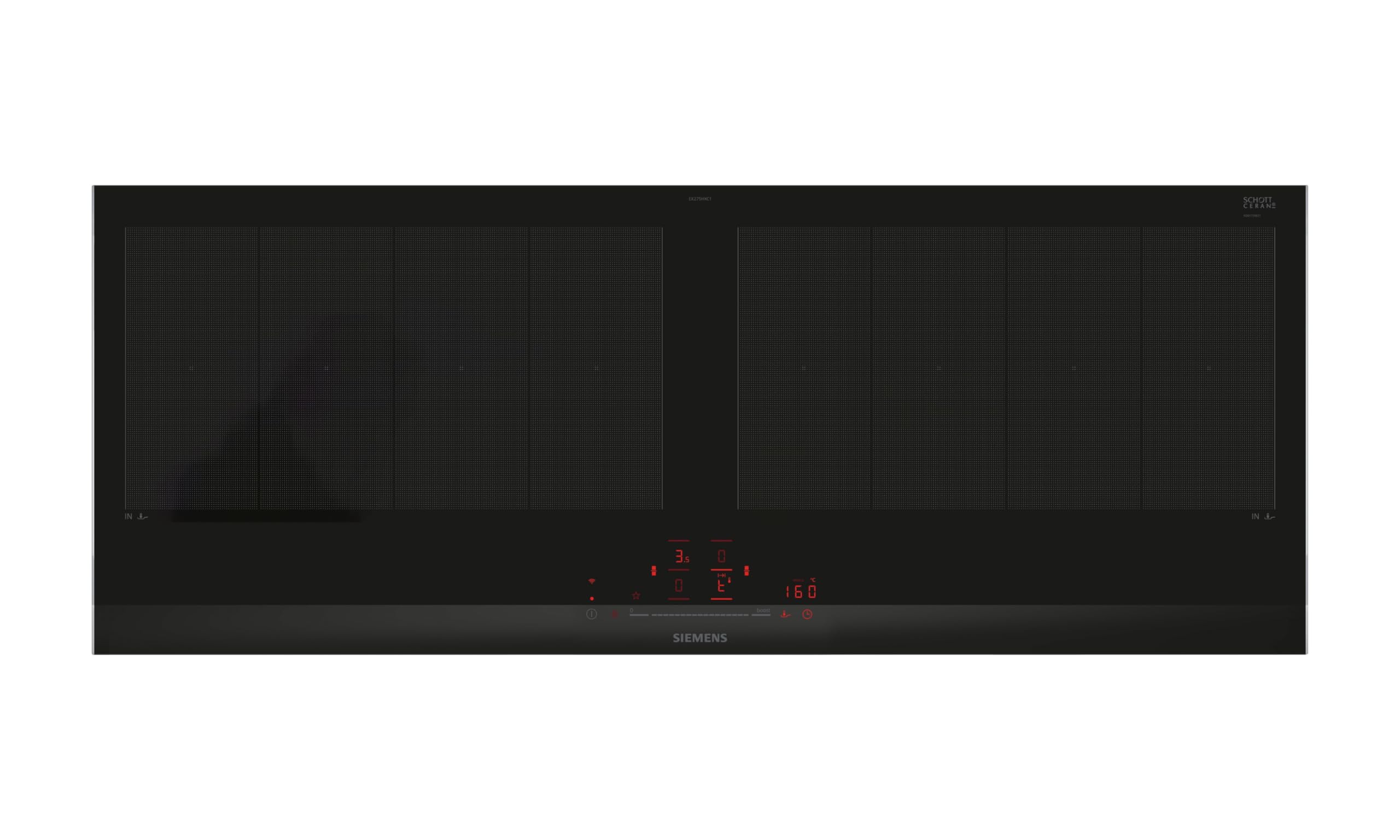 Siemens EX275HXC1E iQ700, Smartes Induktionskochfeld, 90 cm, Schwarz, Mit Rahmen aufliegend, varioInduktion, TouchSlider, Bratensensor Pro - Braten ohne Anbrenngefahr