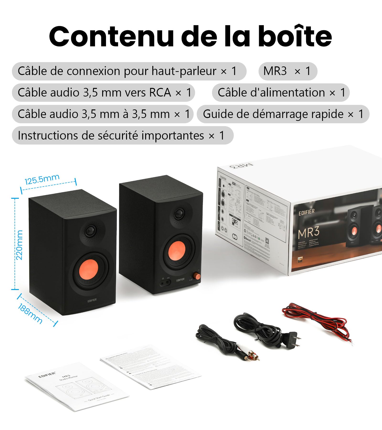 Edifier MR3 - Haut Parleurs de Studio Compacts 2.0, Hi-Res Audio, Bluetooth V5.4, Contrôles physiques, RCA, AUX, Application Mobile, 2x18W, Noir