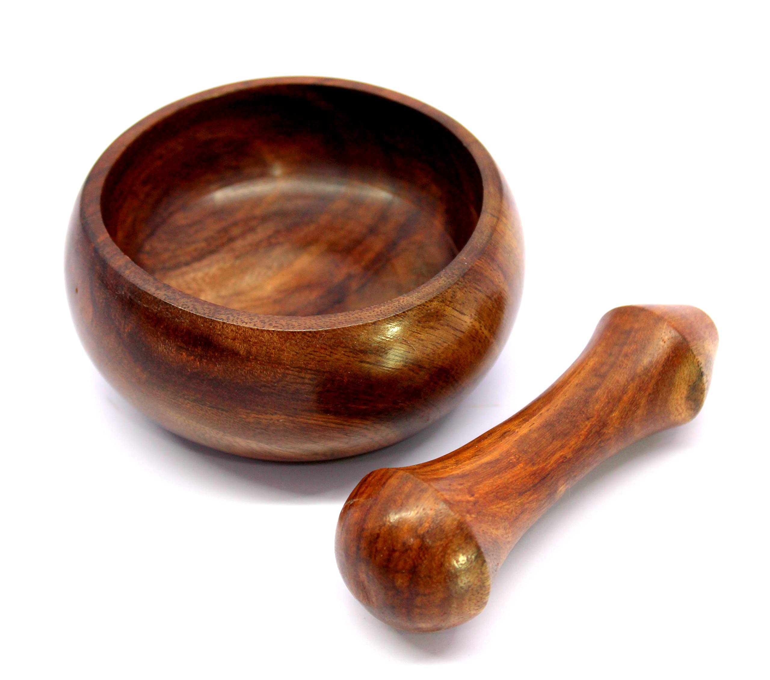 KLEO Juego de mortero y mortero de madera como especias, triturador de molino de medicina - Okhli y Musal - 3 pulgadas