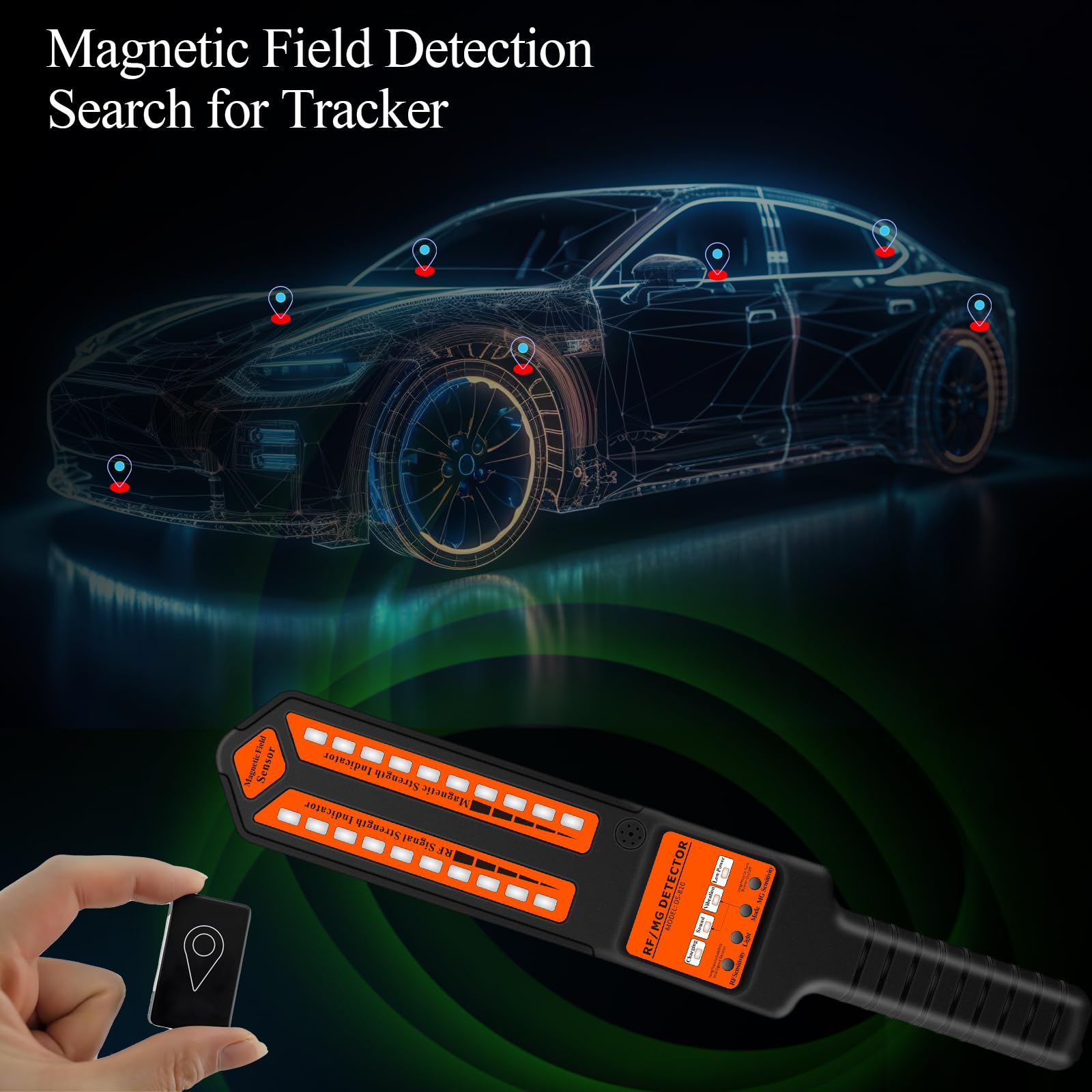 Wanzen Detektor, Kamera Finder & RF Detektor, Magnetischer GPS Tracker Finder mit Display, Einstellbarer Empfindlichkeit, Ton- und Vibrationsalarm für Hotel, Auto, Büro und Reisen