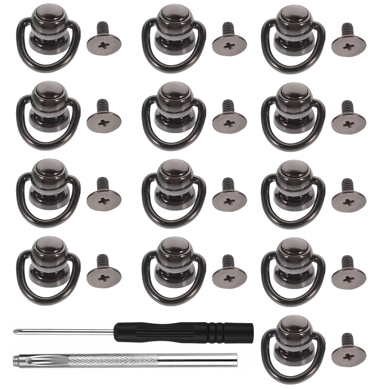 RXKFIGX 20 Pcs D Rings for Purse, Crossbody Conversion Kit, D Ring Stud Screw Ball Studs Rivets, Black Metal Bag Hardware for Leather Purse Straps Handbag DIY Craft 20x11mm