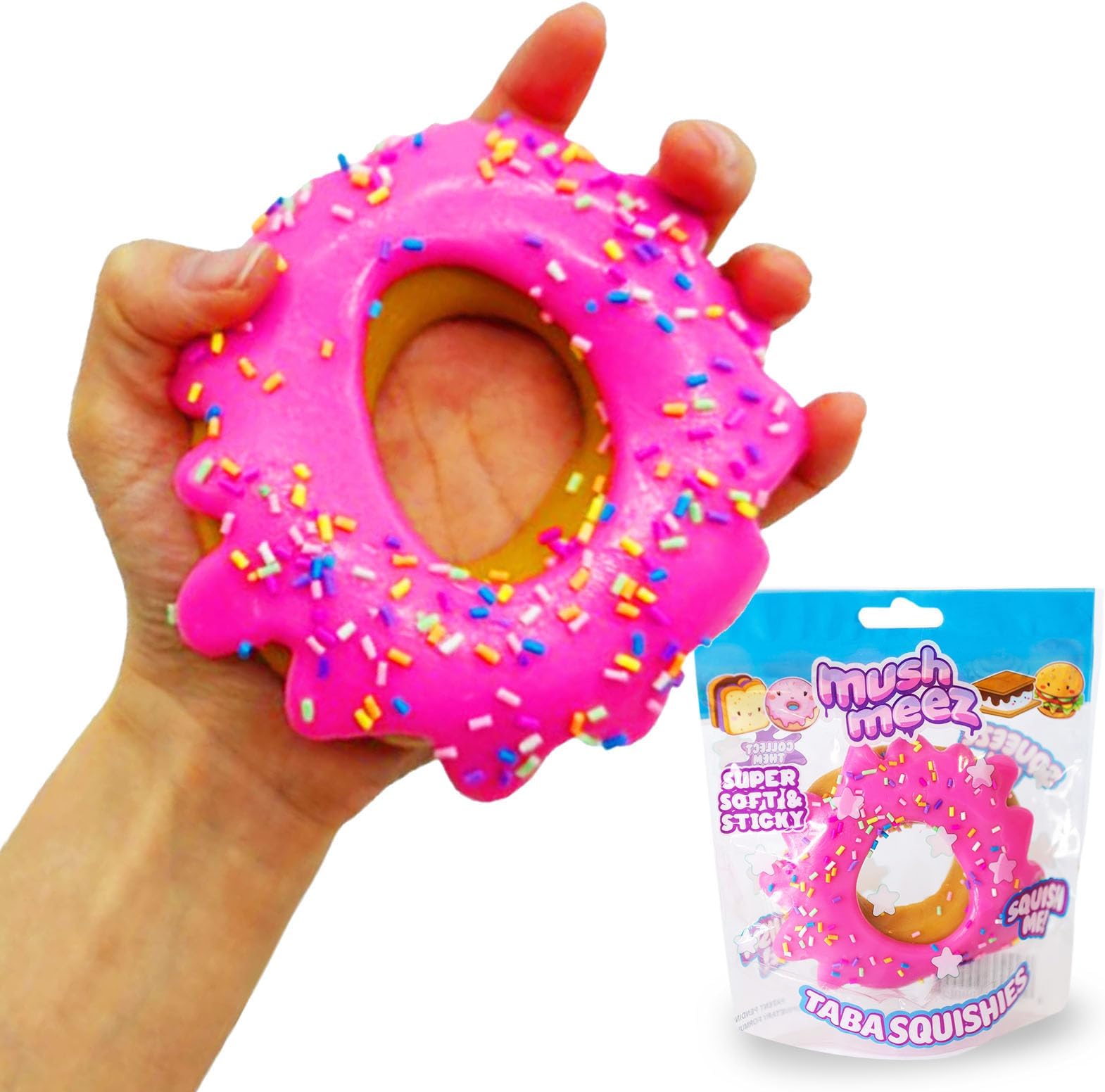 Taba Squishy - Donut (Jumbo) Large, 3.5" Super Soft & Sticky Layered TABA Squishies - Squish, Squeeze, Great for Stress Relief - Sensory / Fidget Play Food Squishy Toys for Kids and Adults