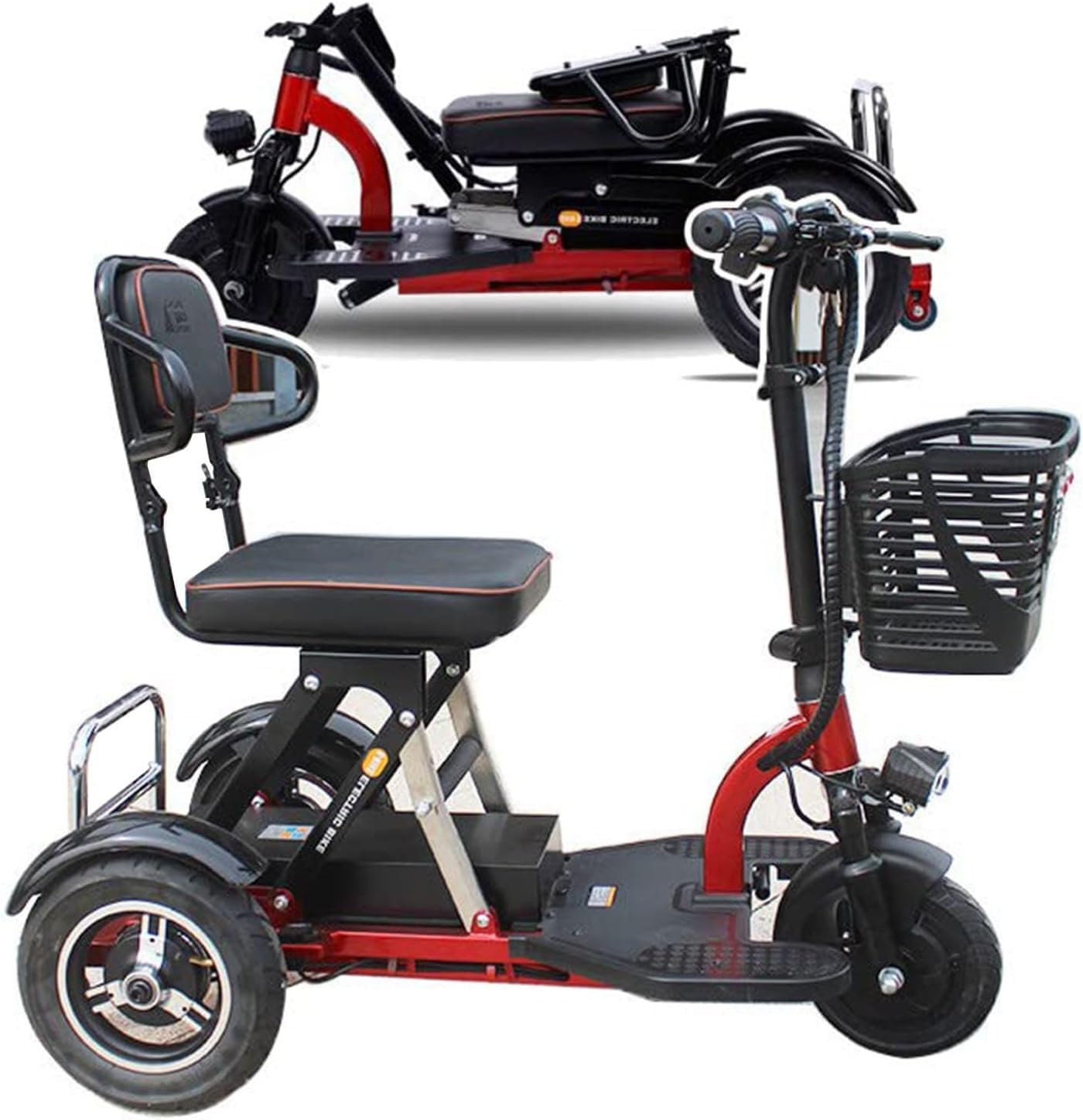 Generico Triciclo Adulti Leggeri per Anziani Scooter da Viaggio con Caricabatterie 3 Ruote Pieghevole Portatile Leggero Compatto Collassabile