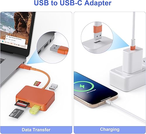 Vista 5 de Lector de tarjetas SD, adaptador de tarjeta USB-C y USB 5 en 1 con SD/MicroSD/MS y puertos USB-A duales, lector de tarjetas de memoria para iPhone