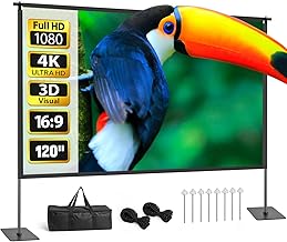 Projector Screen with Stand, 120 Inch Indoor Outdoor Port...