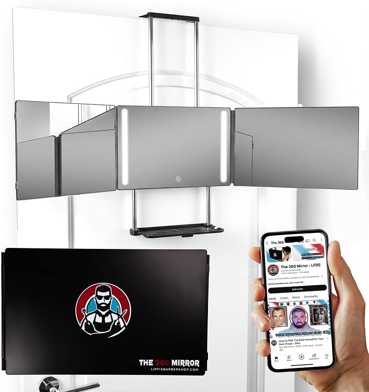 Espelho trifold 3 vias com LED e bandeja LIPFISBARBERSHOP.COM