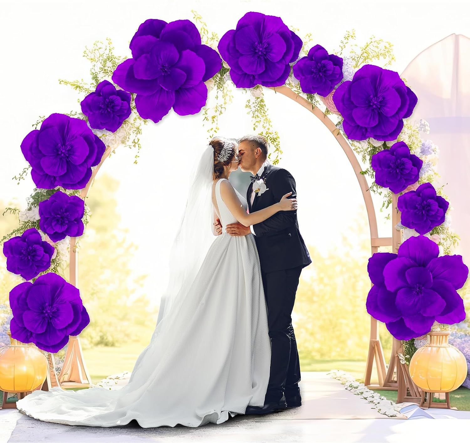 Giant Paper Flowers Artificial Large Paper Flower Decoration for Handcrafted Wall Backdrop Christmas Mexican Wedding Graduation Bridal Shower Birth Party Supplies(Purple,12 Pcs)