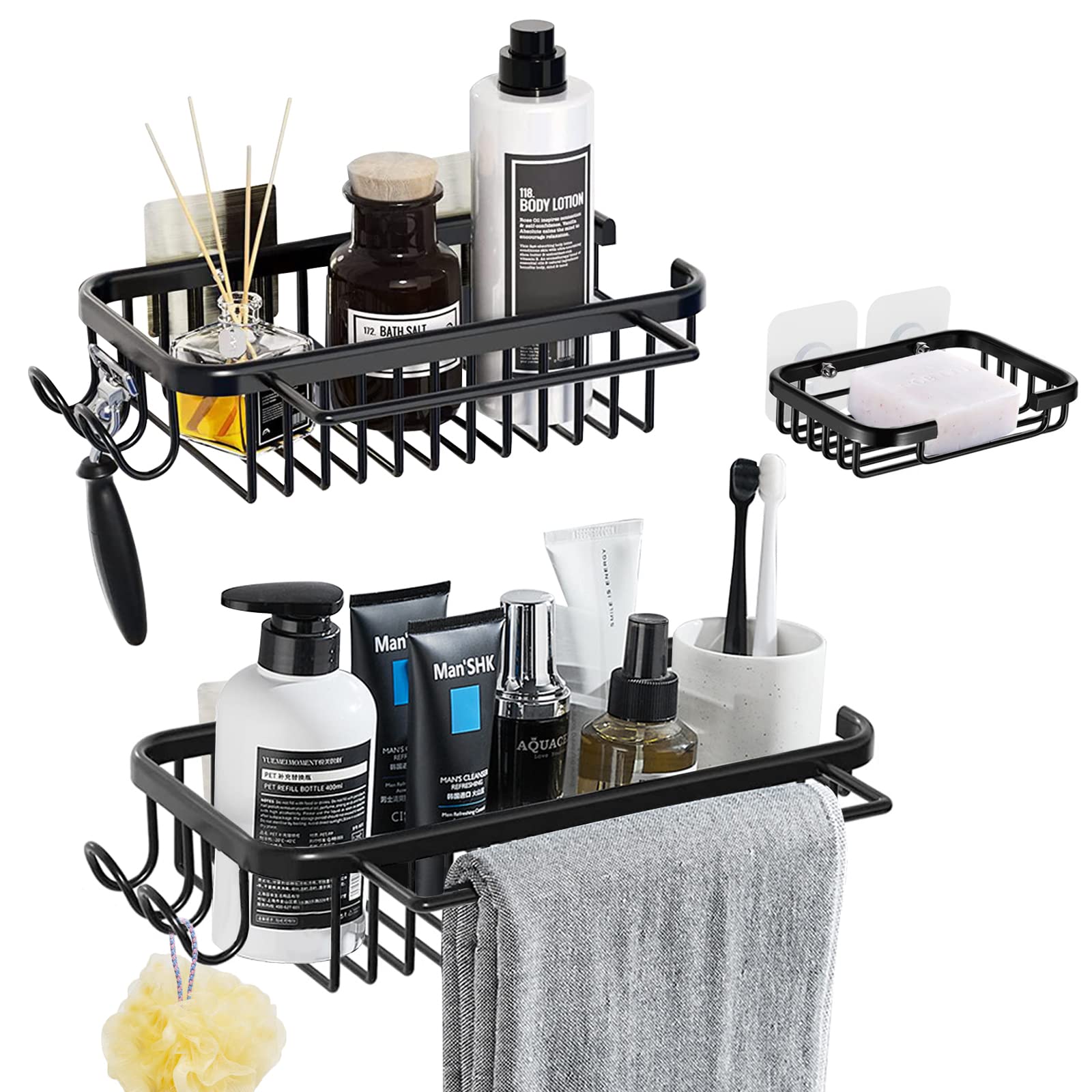 Buy Shower Caddy Organizer Shelves with Soap Dishes, Adhesive Shower Wall Caddy Basket Shelf