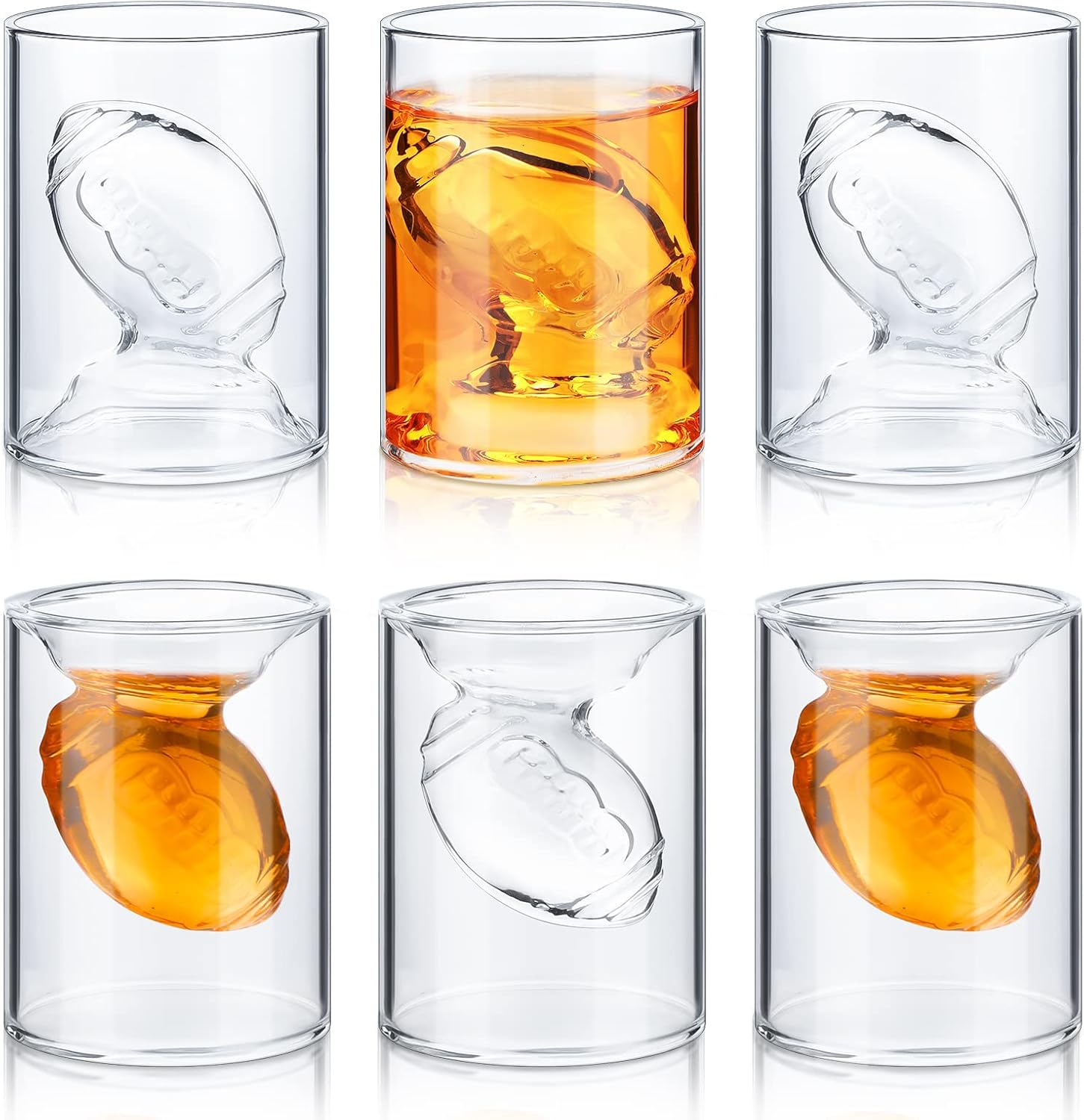 Set of 6 3.4/6.8 oz Football Reversible Shot Glasses Clear