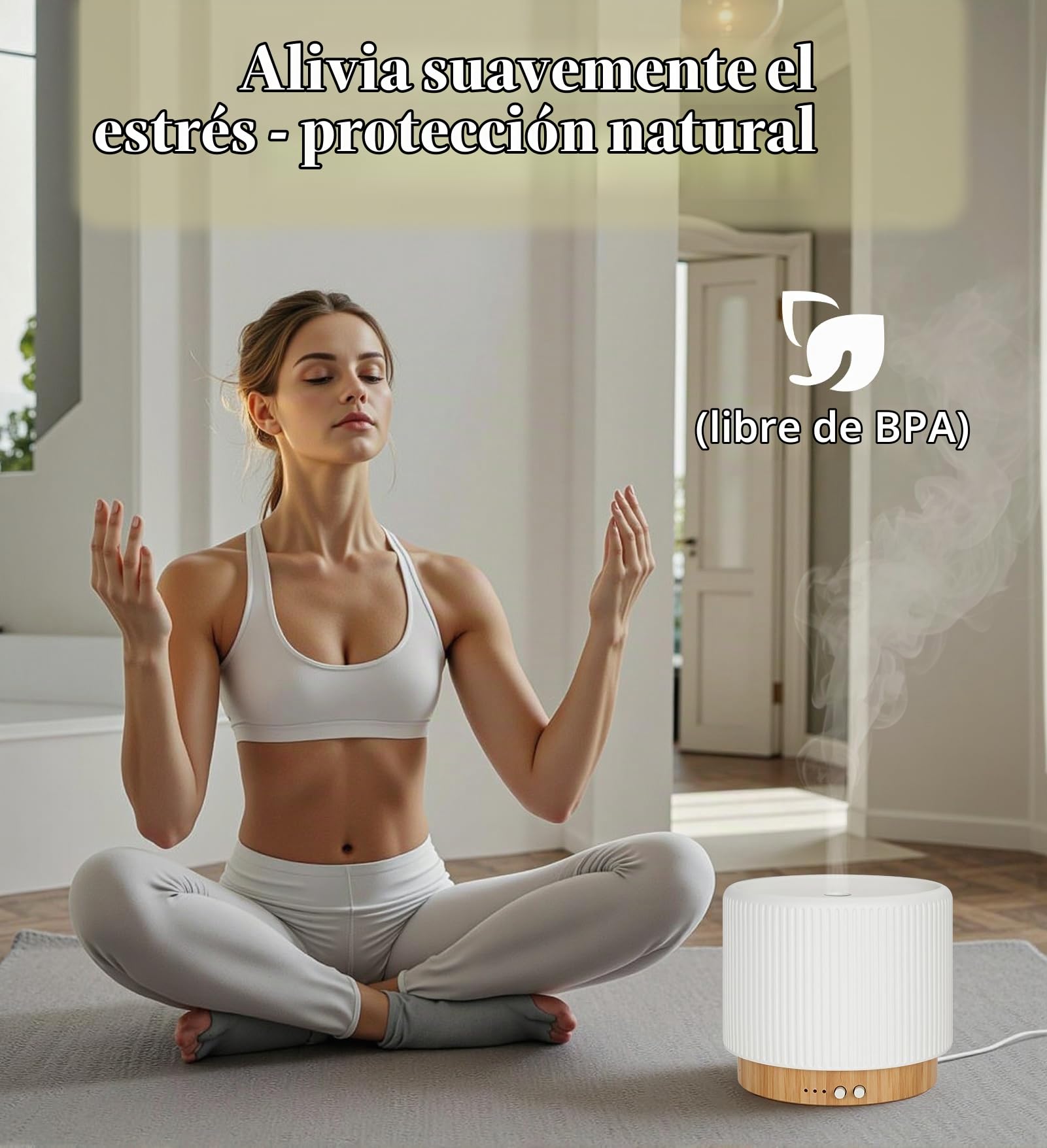 Onaboviva Buba - Difusor de aroma ultrasónico con humidificación de cerámica y bambú, luz de bienestar, temporizador, apagado automático, sin BPA, construcción silenciosa < 25 dB